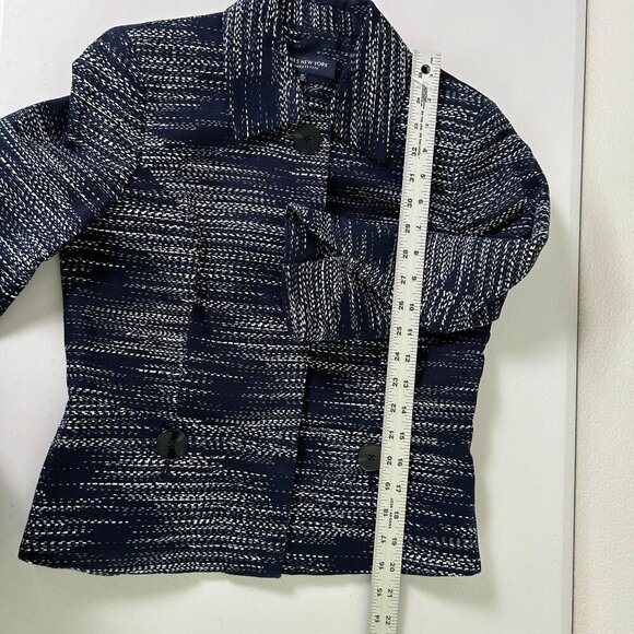 Jones New York Blazer Womens Petite 2 2P Navy Blue White Button Up Cotton Jacket - Picture 14 of 16